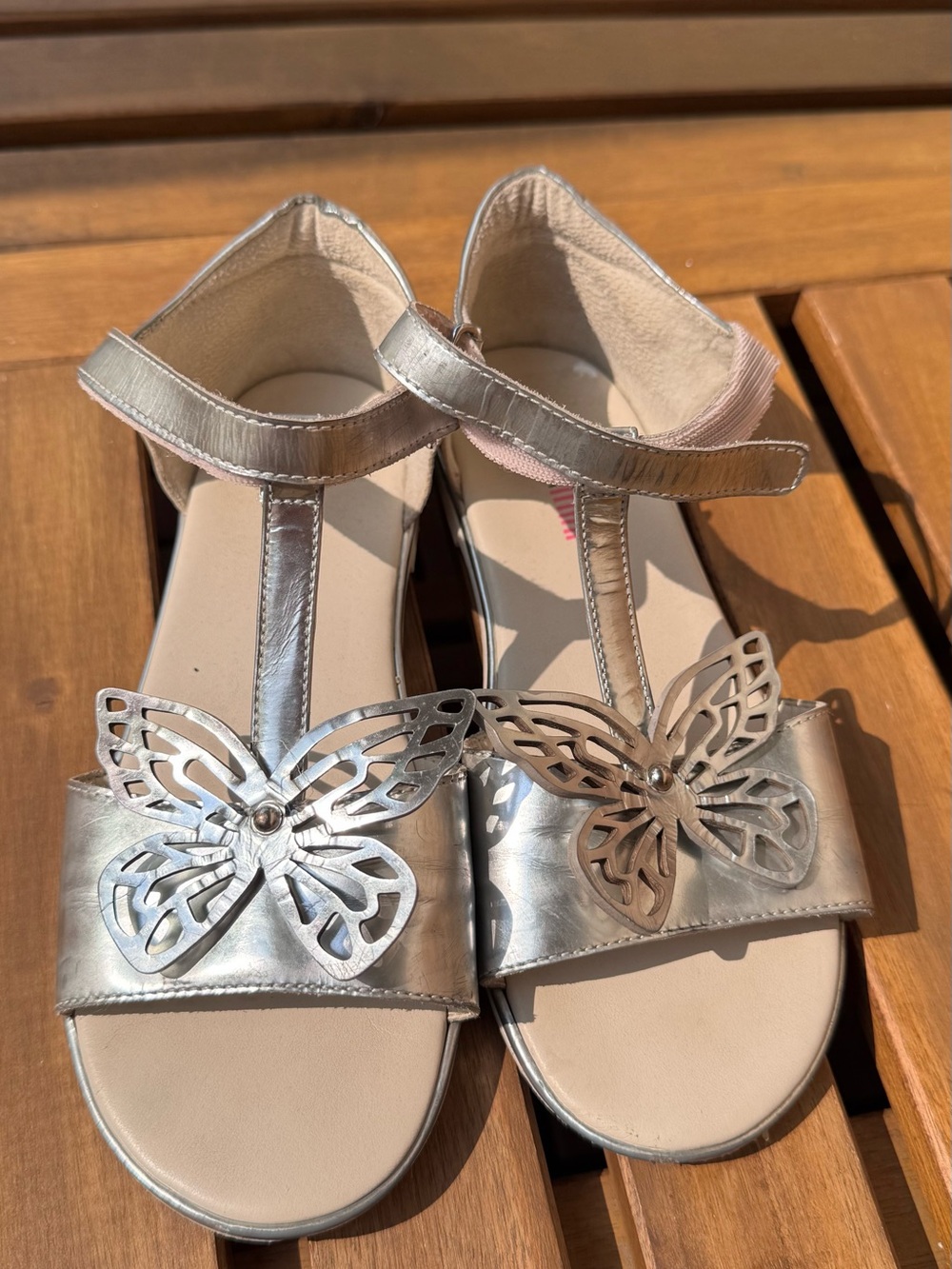 Sophia Webster Girls' Metallic Silver Butterfly T-Strap Sandals